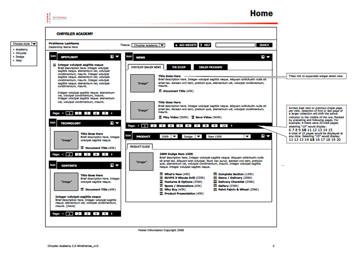 Chrysler Academy - Dealer tool wireframes
